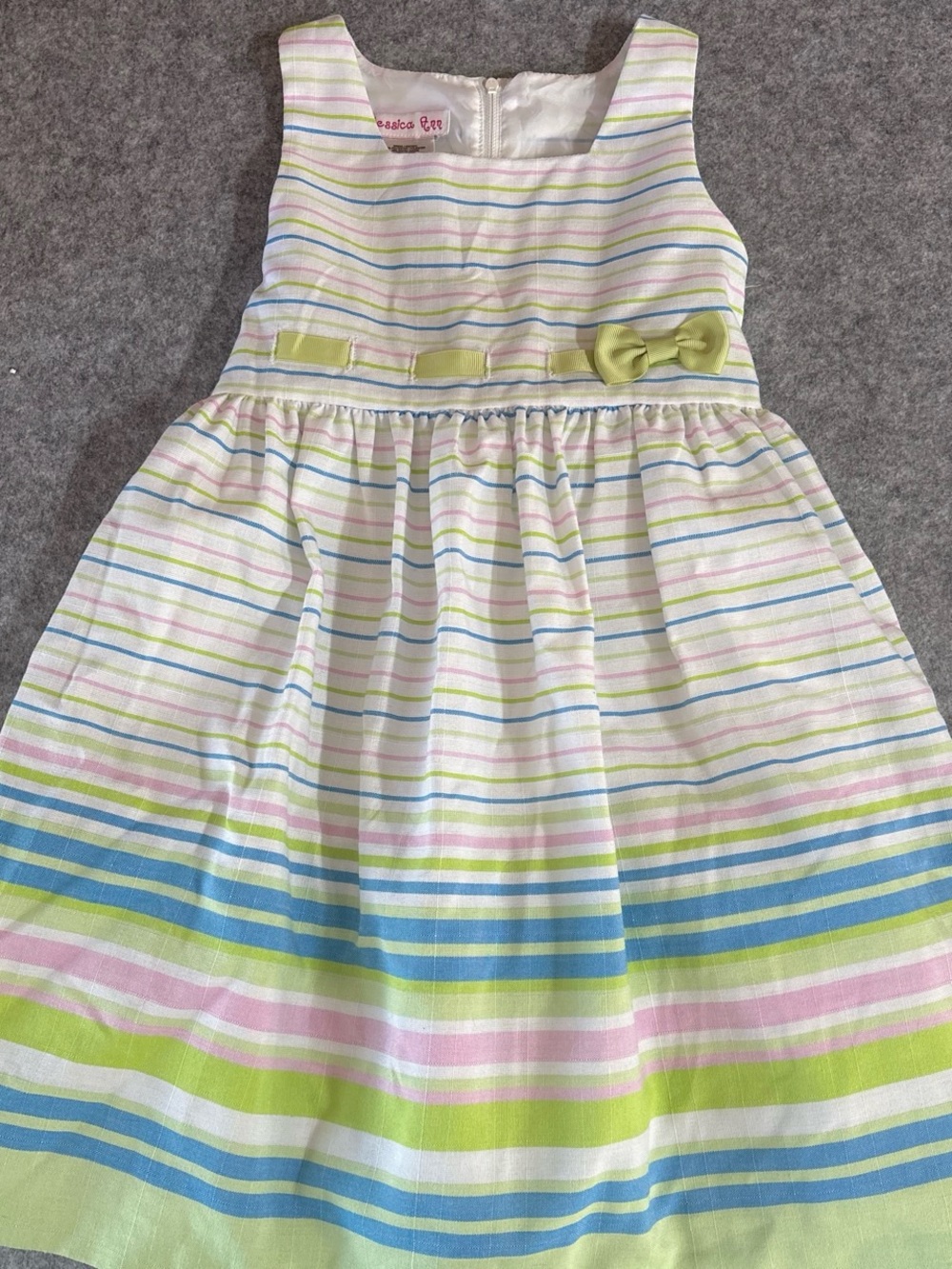 Jessica Ann Pastel Striped Bow Sundress in White, Pink, Blue & Green